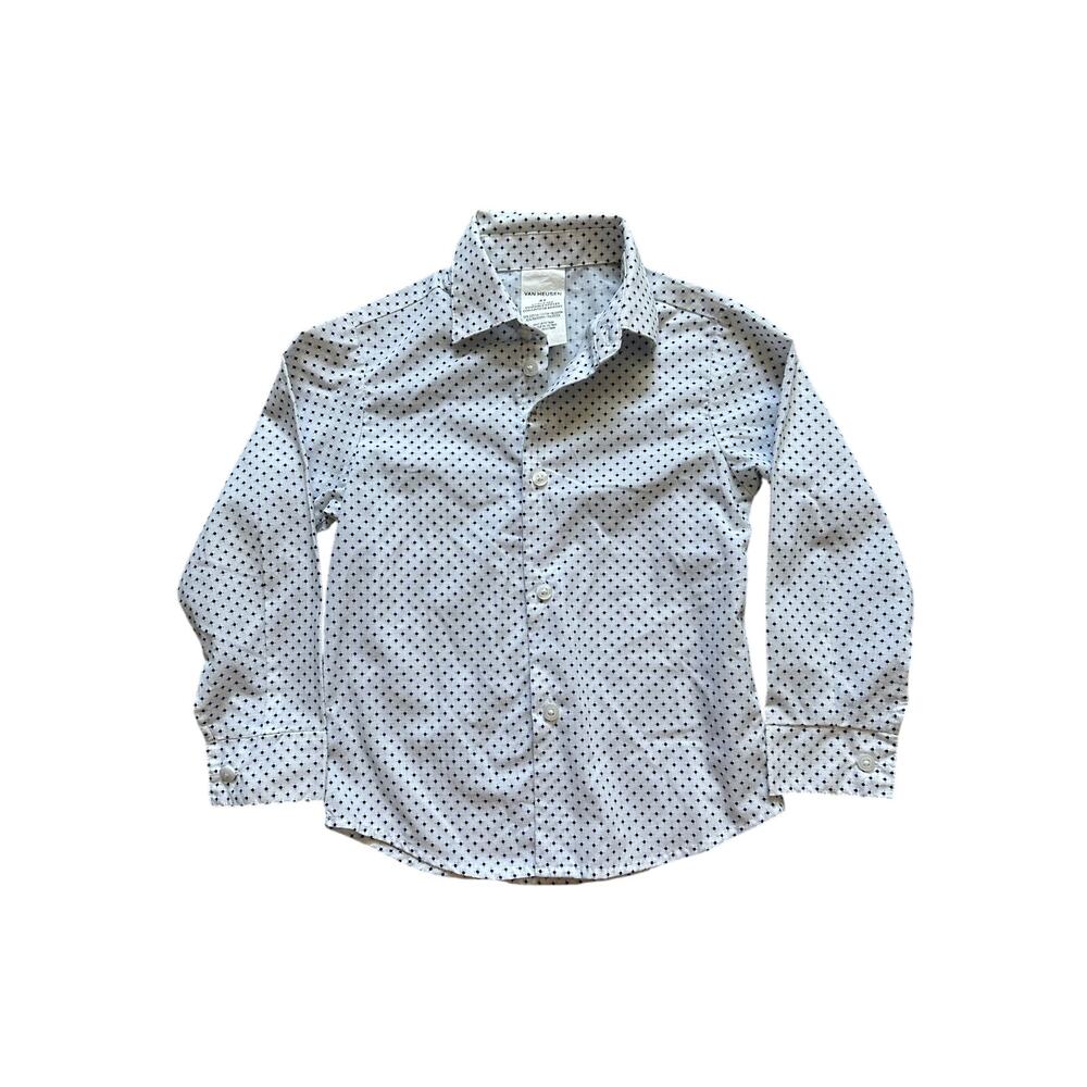 Van Heusen Toddler Boys 4T White Blue Polka Dot Dress Shirt Button Up
